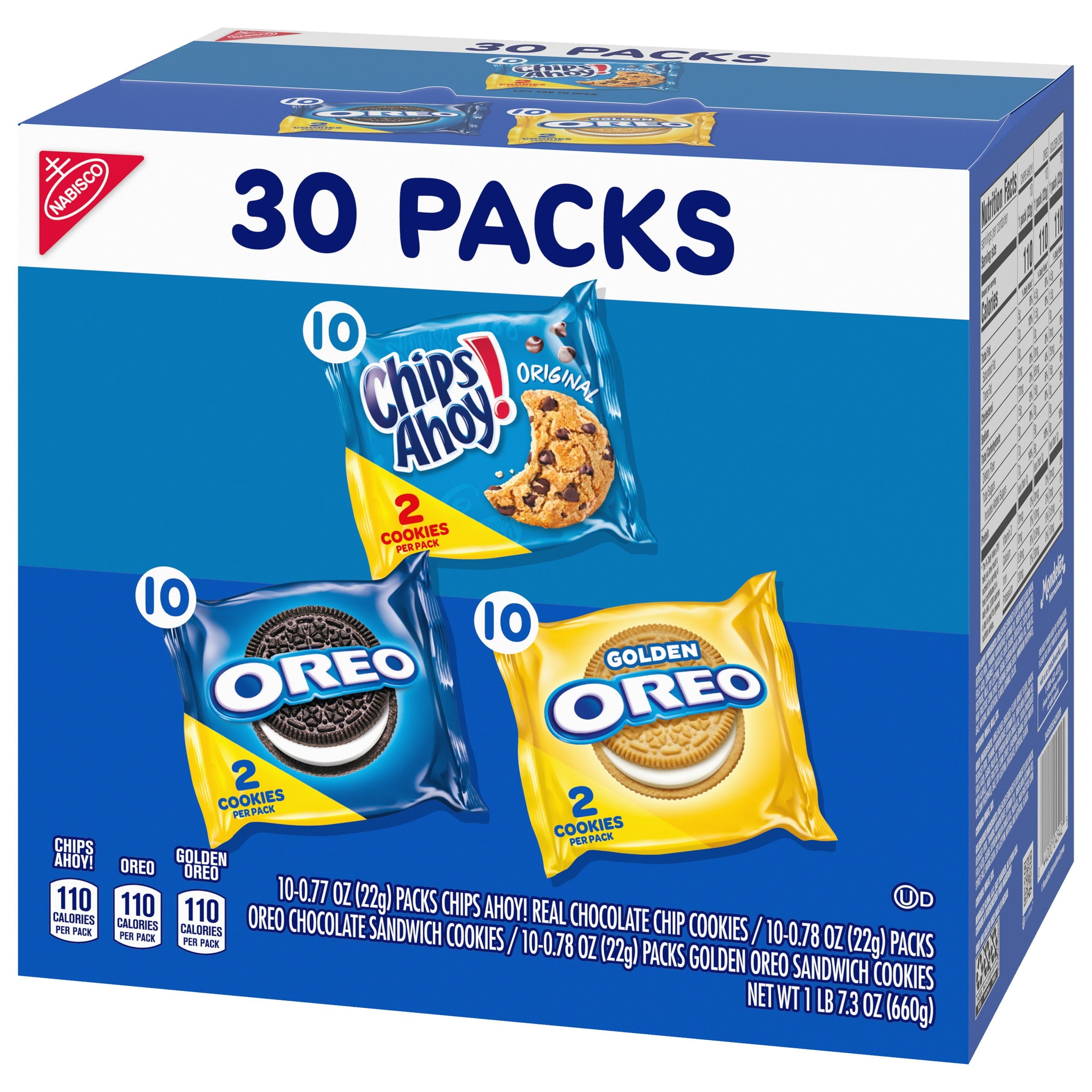 Nabisco Sweet Treats Cookie Variety Pack OREO, OREO Golden & CHIPS AHOY!, School Snacks, 30 Snack Packs (2 Cookies Per Pack)