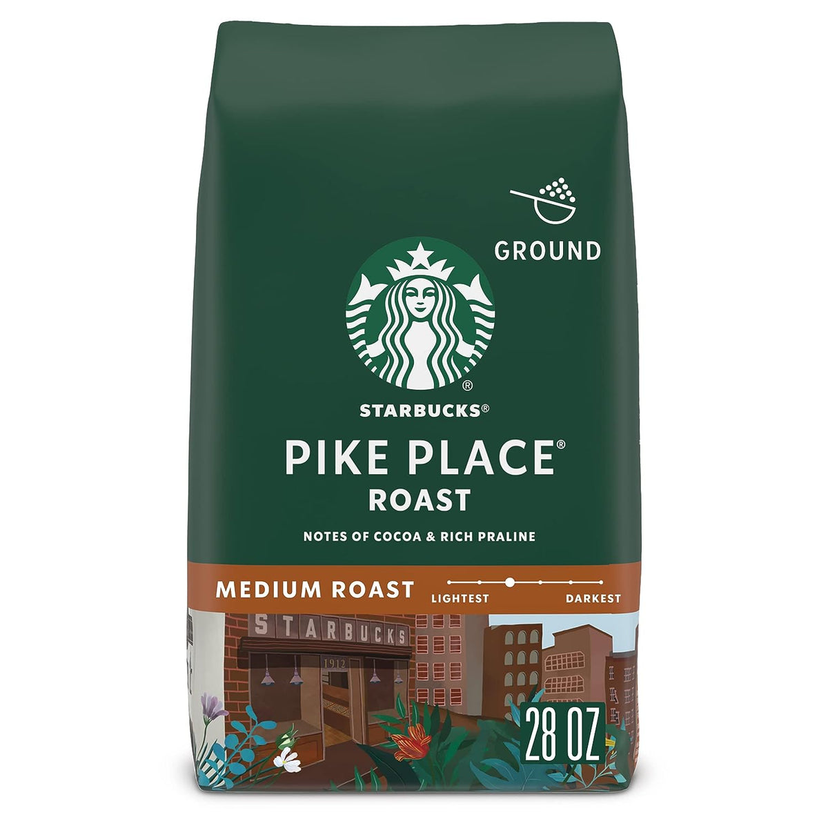 (4 pack) Starbucks Arabica Beans Pike Place Roast, Medium Roast, Ground Coffee, 28oz