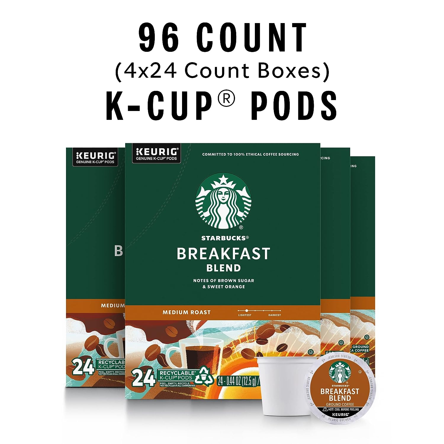 Starbucks, Breakfast Blend Medium Roast K-Cup Coffee Pods, 22 Count