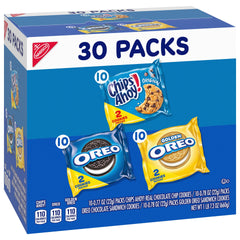 Nabisco Sweet Treats Cookie Variety Pack OREO, OREO Golden & CHIPS AHOY!, School Snacks, 30 Snack Packs (2 Cookies Per Pack)