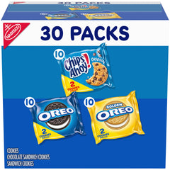 Nabisco Sweet Treats Cookie Variety Pack OREO, OREO Golden & CHIPS AHOY!, School Snacks, 30 Snack Packs (2 Cookies Per Pack)