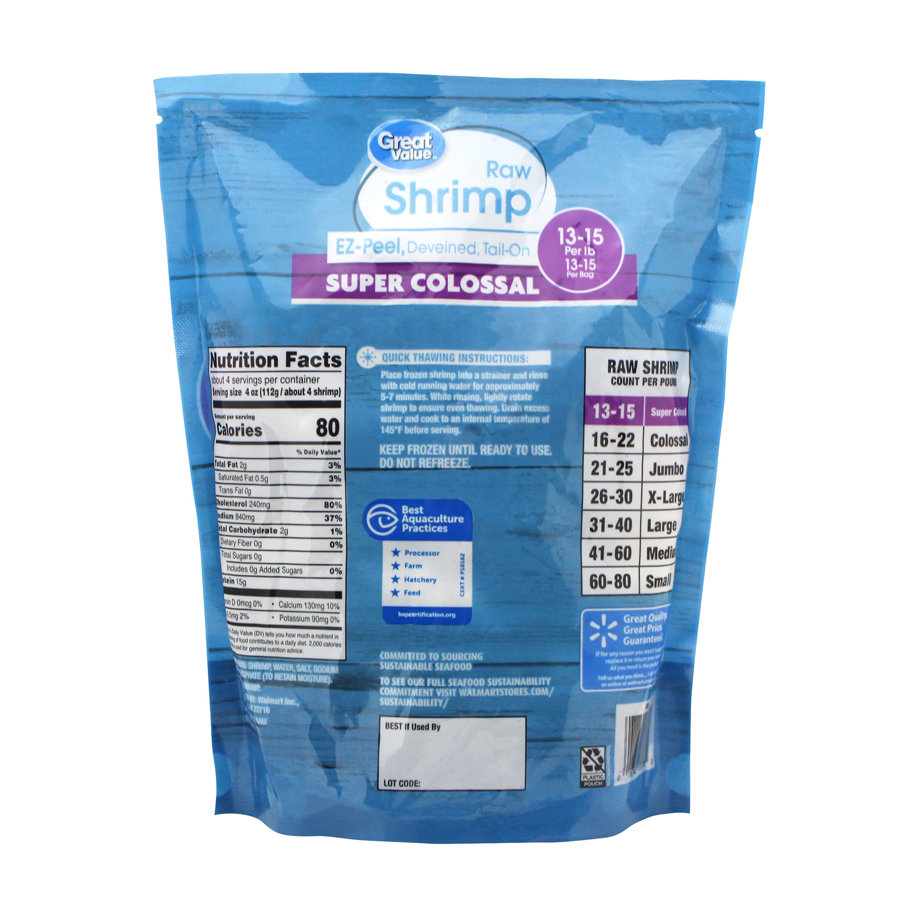 Colosal Shell Great Value Frozen Raw Super Colossal Shell-on Tail-on Easy Peel Shrim ...