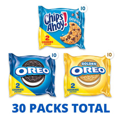 Nabisco Sweet Treats Cookie Variety Pack OREO, OREO Golden & CHIPS AHOY!, School Snacks, 30 Snack Packs (2 Cookies Per Pack)